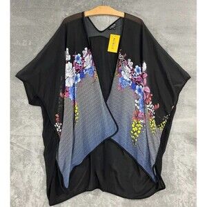 Citron Santa Monica Womens Lg 100% Silk Floral Open Shawl Drape Wrap Cover Up